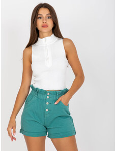 Fashionhunters Women's Turquoise Denim Button Shorts