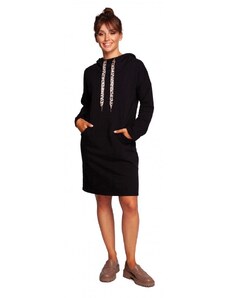 B238 Šaty s vysokým golierom a leopardím vzorom - čierne