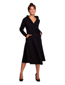 BeWear B245 Zavinovacie šaty s kapucňou - čierne