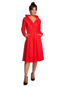 BeWear B245 Široké šaty so zavinovačkou a kapucňou - červené