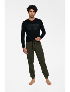 Henderson Pánske pyžamo s dlhým rukávom Badge 40040-99X čierne-khaki, Farba Czarny-Khaki