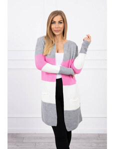 MladaModa Trojfarebný kardigánový sveter model 2019-12 šedý+jasný ružový