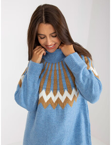 Fashionhunters Blue knitted dress with long sleeves RUE PARIS
