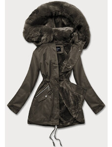 S'WEST Dámska zimná bunda v khaki farbe s kožušinovou podšívkou (B550-11)