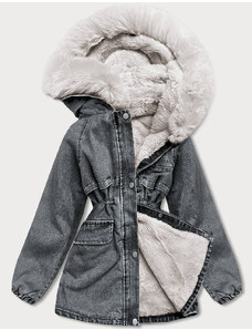 S'WEST Čierno/ecru dámska džínsová bunda s kožušinovou podšívkou (BR8048-1046)