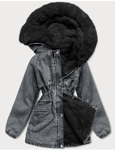 S'WEST Čierna dámska džínsová bunda s kožušinovou podšívkou (BR8048-101)