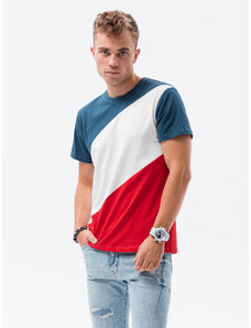 Ombre Clothing Pánske tričko - tmavo džínsová/červená S1627
