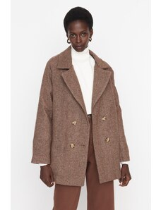 Trendyol Collection Hnedý textúrovaný kabát na pečiatku