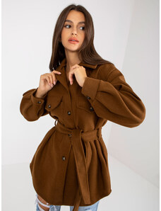 Fashionhunters Brown lady's coat with pockets and ties