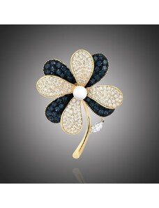Éternelle Luxusní brož se zirkony a perlou Lisa Gold - květina