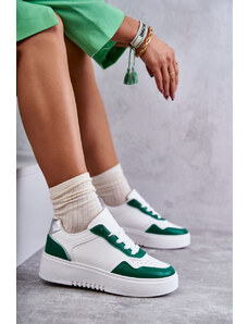 Basic Nízke bielo-zelené sneakersy pre ženy na platforme