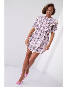 FASARDI Gray and plum floral dress with ruffles