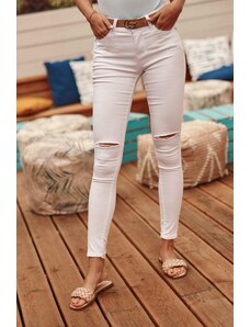 FASARDI Biele džínsové džínsy s otvormi