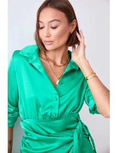 FASARDI Zelené košeľové šaty s kravatou vpredu