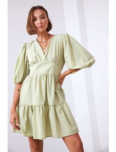 FASARDI Waist dress with puffed sleeves in olive green