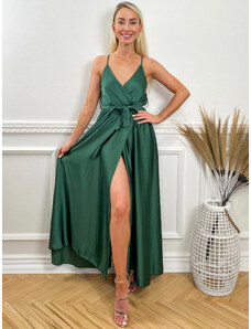 Dlhé saténové šaty VALENTINA zelené