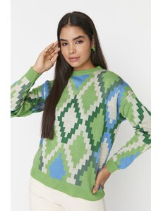 Trendyol Collection Zelený vzorovaný úpletový sveter