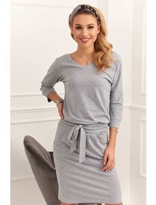 FASARDI Light gray dress with a tie at the waist