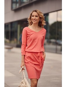 FASARDI Coral dress with tie at the waist