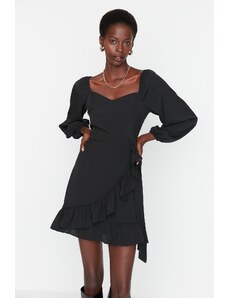 Trendyol Collection Black Flounce super mini tkané šaty