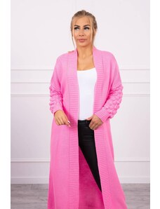 MladaModa Dlhý kardigánový sveter s netopierími rukávmi model 2020-9 jasný ružový