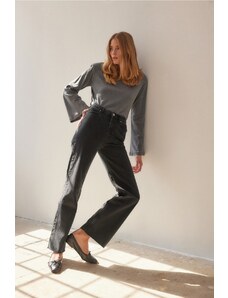 Trendyol Collection Čierne viac udržateľné džínsy so širokými nohavicami s vysokým pásom
