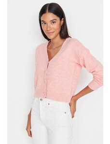 Trendyol Collection Ružový pletený sveter s výstrihom do V