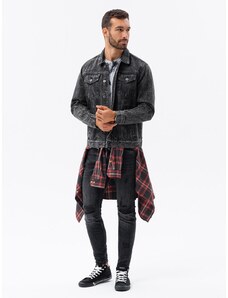 Ombre Clothing Pánska džínsová bunda katana - čierna V3 OM-JADJ-0123