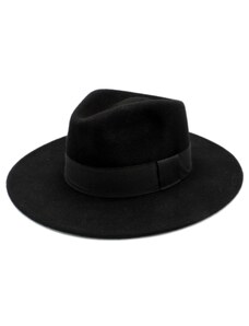 Fiebig - Headwear since 1903 Dámsky klobúk Fedora vlnený od Fiebig so širšou krempou - čierny s čiernou stuhou