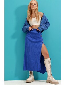 Trend Alaçatı Stili Women's Sax Knitwear Skirt With Button Detailed