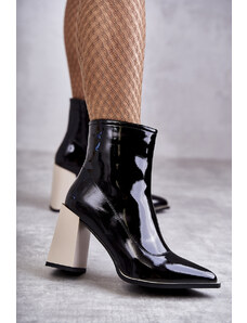 Basic Čierne lesklé lakované dámske topánky na béžovom podpätku