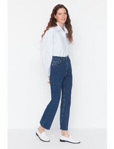 Trendyol Collection Tmavomodré udržateľnejšie džínsy Crop Flare s vysokým pásom