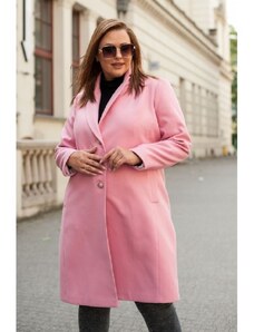 Elegantný flaušový jarný/jesenný kabát pre moletky Linda ružový