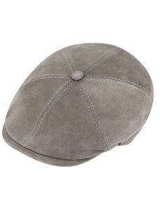 Fiebig - Headwear since 1903 Pánska kožená 6-dielna bekovka s podšívkou - šedá kožená bekovka