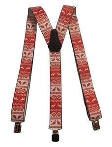 TopGal Pánske vianočné traky typ Y, sobík a vtáčik, červené, šírka 3,5 cm