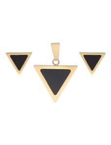 Doria Set šperkov z ocele zlato-čierne trojuholníky K176