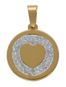 Doria Prívesok zlatý z ocele medailón s kryštálikmi F086