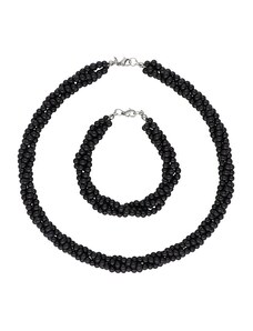 Doria Set šperkov z ocele s čiernymi perličkami A023