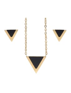 Doria Set šperkov z ocele zlato-čierne trojuholníky K341