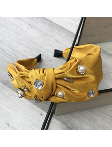Doria Čelenka žltá s mašľou, kamienkami a perličkami