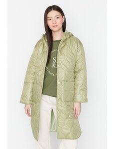 Trendyol Collection Svetlý kaki oversize prešívaný kabát s kapucňou