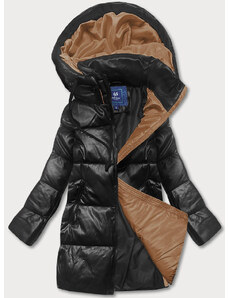 Ann Gissy Čierno-hnedá voľná dámska bunda z ekologickej kože (AG6-20B)