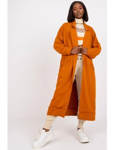 MladaModa Dlhý bavlnený kardigán s vreckami model 67203 oranžový