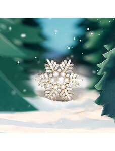 Éternelle Vánoční brož v podobě zlaté sněhové vločky - perla, zirkony
