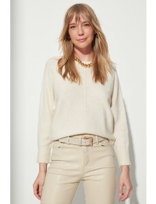 Trendyol Collection Ecru rebrovaný oversize sveter z vlny