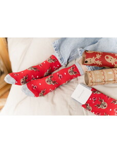 Steven Vianočné dámske ponožky so sobmi 136-056 červené/37, Farba červená