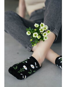 Steven Dámske členkové ponožky s kvetmi 017-003 čierne/37, Farba čierna