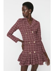 Trendyol Collection Viacfarebná sukňa s volánovým gombíkom detailne tkané tvídové šaty