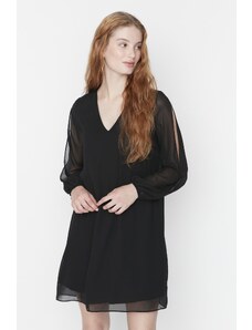 Trendyol Collection Čierne mini šifónové tkané šaty