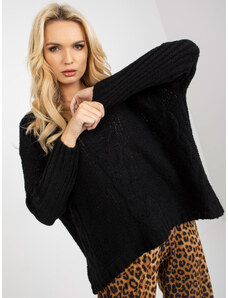 Fashionhunters Black sweater with braids and neckline for V OH BELLA